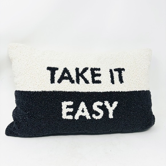 Kate Spade Target Beaded Toss Pillow Black White Take It Easy 12x18 - Picture 9 of 9